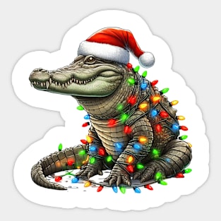 Alligator Wrapped In Christmas Lights Sticker